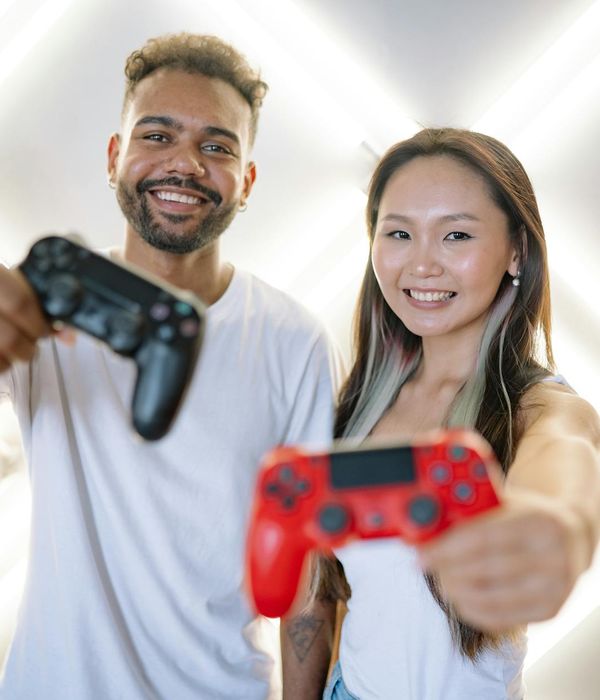Diverse group of people smiling during a light activity.